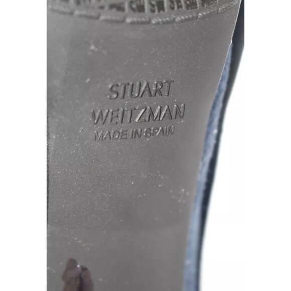 $1050 Stuart Weitzman SKYHIGH Block Suede Over the Knee Boots Blue 8.5 (PB39) - Picture 6 of 7